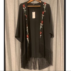 Black Fringe Rose Embroidery Kimono